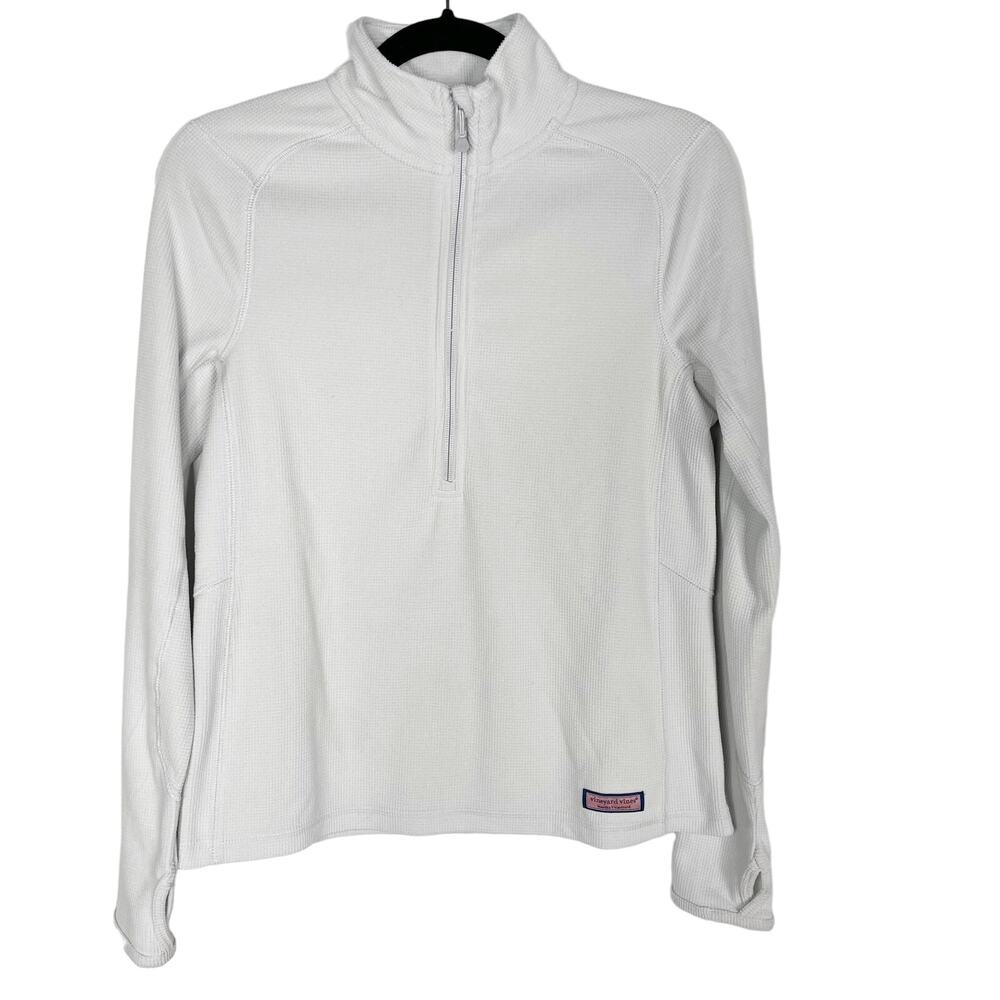 Vineyard Vines Womens XSmall Light Gray Grid Fleece 1/2 Zip Pullover Performance